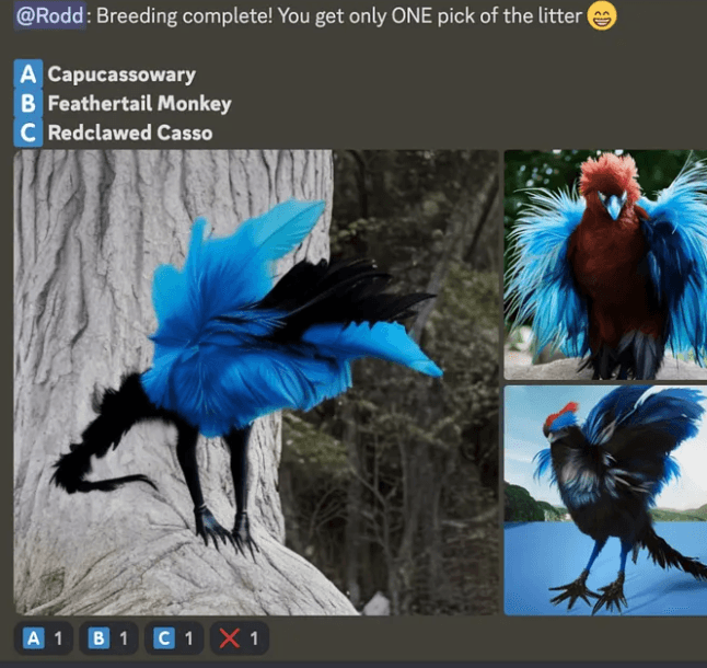 Chimera Quest breeding results in Discord